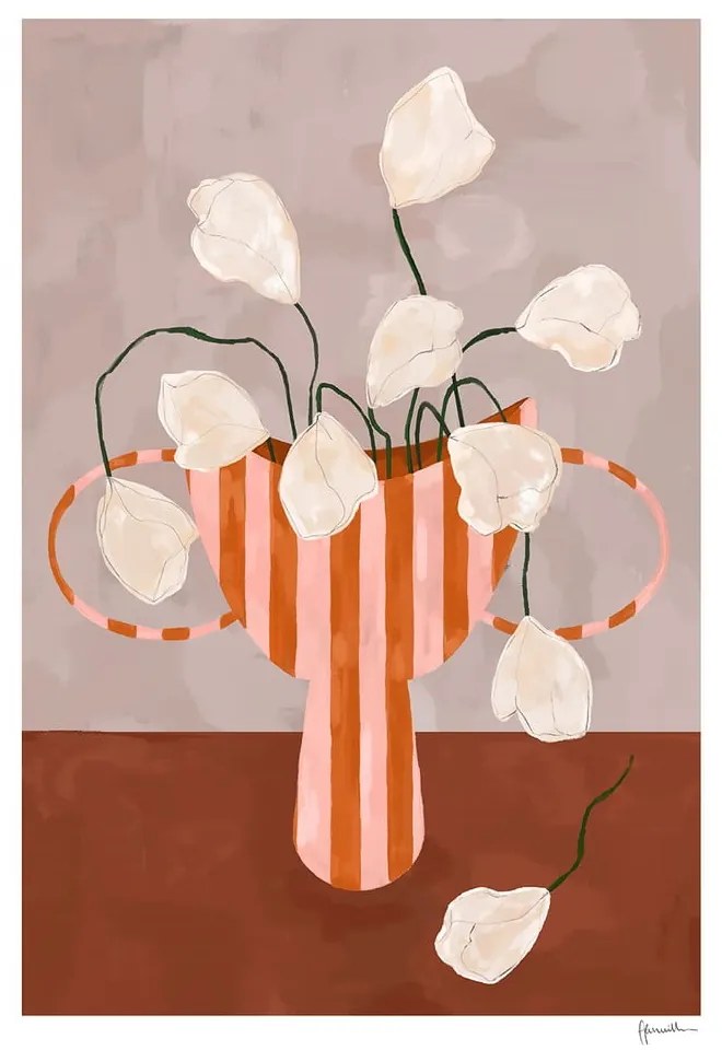Poszter 30x40 cm White Flowers in Striped Vase – Frankie Penwill – The Poster Club