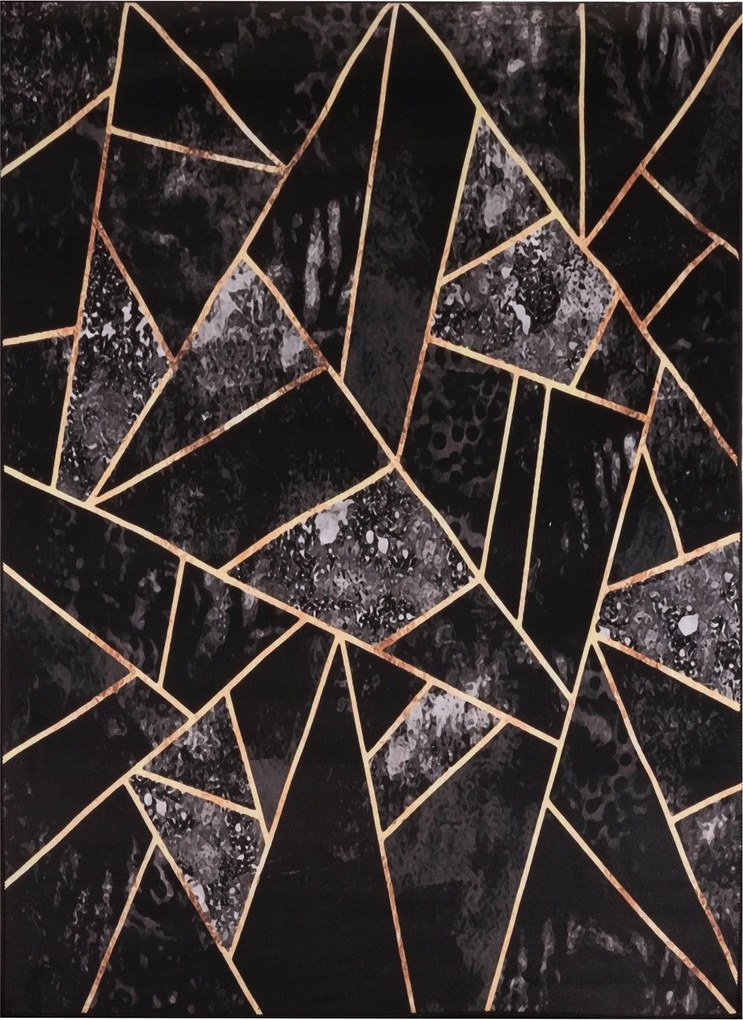 Szőnyeg 160X220 CM Fekete Arany Nappaliba Szobába Modern Geometriai Bcf