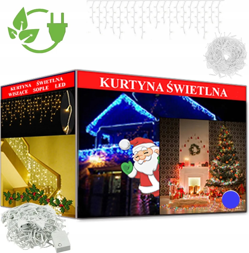 Jégcsap Fényfüggöny 300 Led Lámpák Kék Karácsonyi Díszek