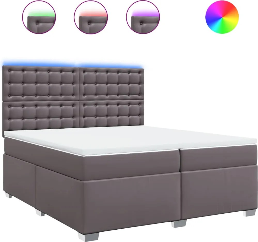 vidaXL szürke műbőr rugós ágy matraccal 200 x 200 cm