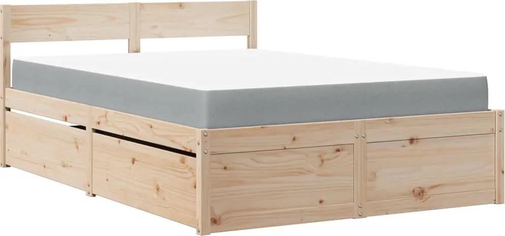 vidaXL tömör fenyőfa ágy fiókokkal és matraccal 120 x 200 cm