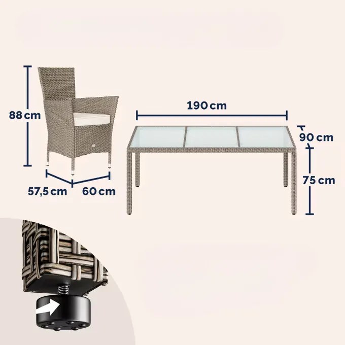 Deuba Berlin 1+8 kerti rattan garnitúra - bézs/krémszínű