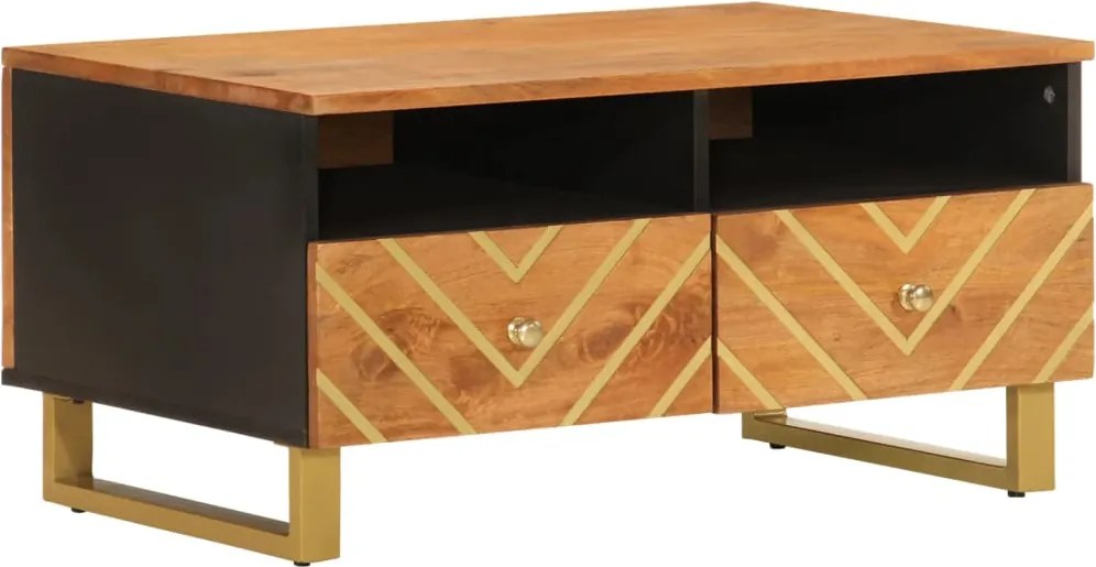 vidaXL barna és fekete tömör mangófa dohányzóasztal 80 x 54 x 40 cm