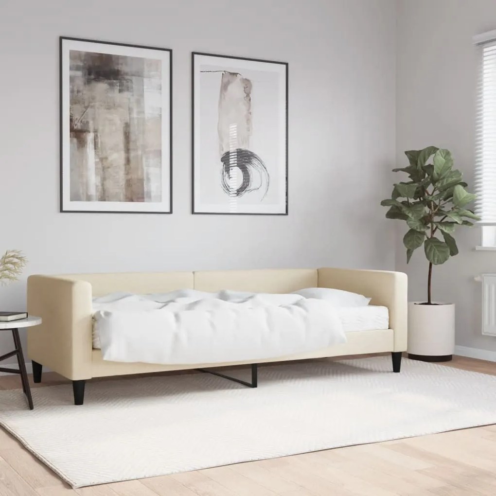 krémszínű szövet kanapéágy matraccal 80 x 200 cm