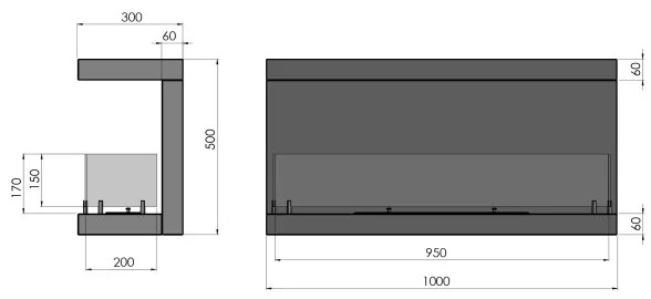 InFire - Beépítehtő BIO kandalló 100x50 cm 3kW fekete