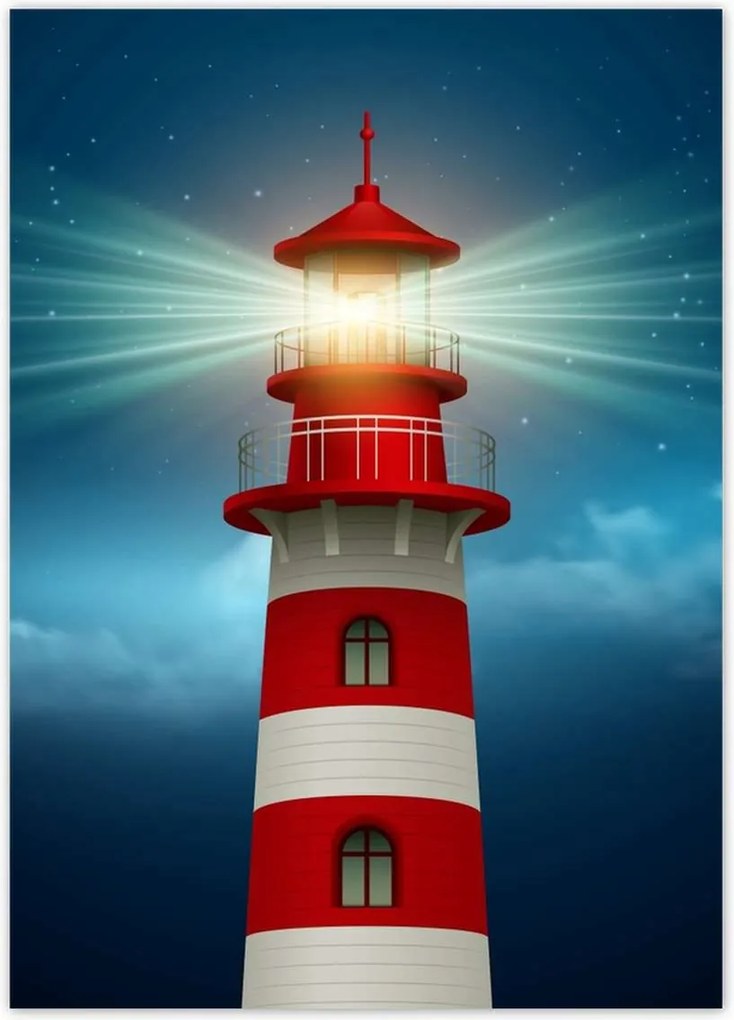 Poszterek 50x70 Világítótorony éjszaka