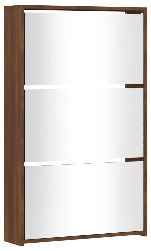 barna tölgyszínű 3 szintes cipőszekrény tükörrel 63x17x102,5 cm
