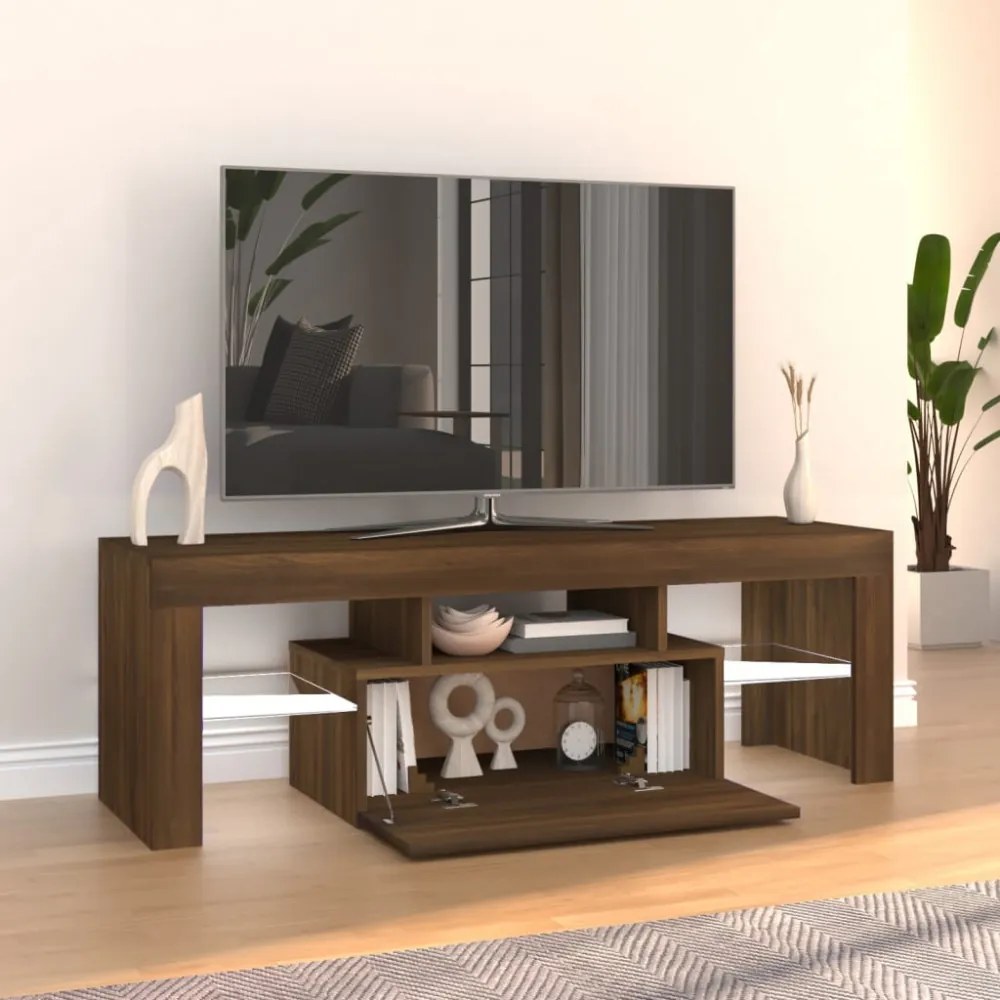 barna tölgyszínű TV-szekrény LED-világítással 120 x 35 x 40 cm