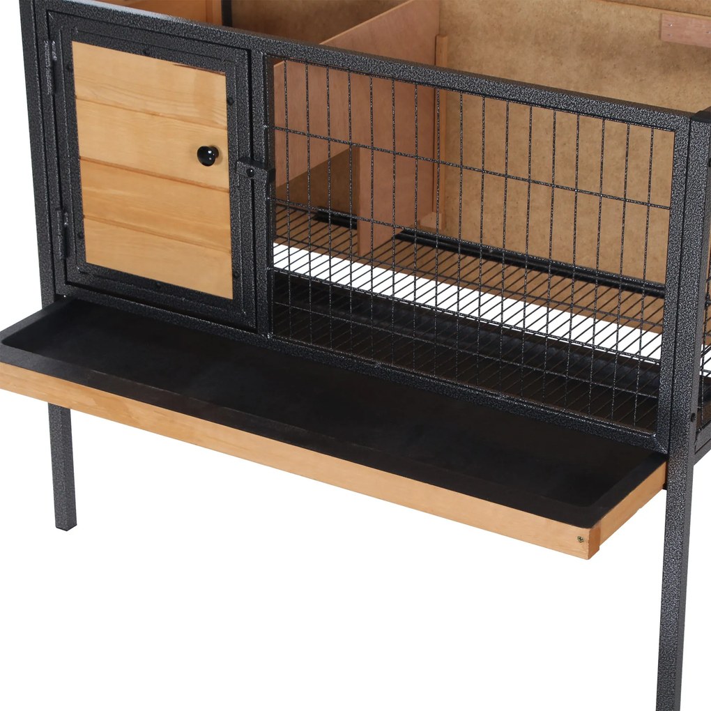 PawHut Fa Nyúlketrec Lábakon, Kültéri Lak, Rágcsálóknak és Tengerimalacoknak Nyitható Tetővel - méret: 91.5L x 45W x 70H cm | Aosom