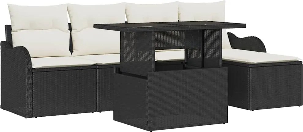 vidaXL Kerti Kanapé Szett párnával 6 pcs Fekete Polyrattan