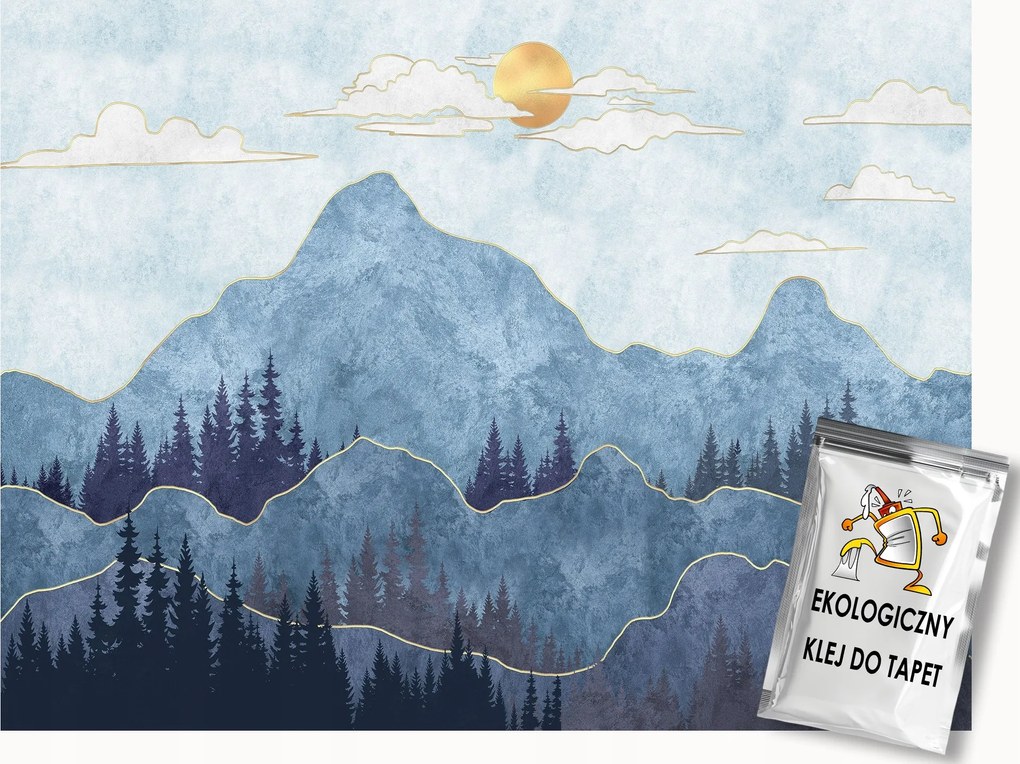 Fotótapéta Flizelina Grafika Tájkép Hegyek Fák Nap Boho 200x140 ragasztó