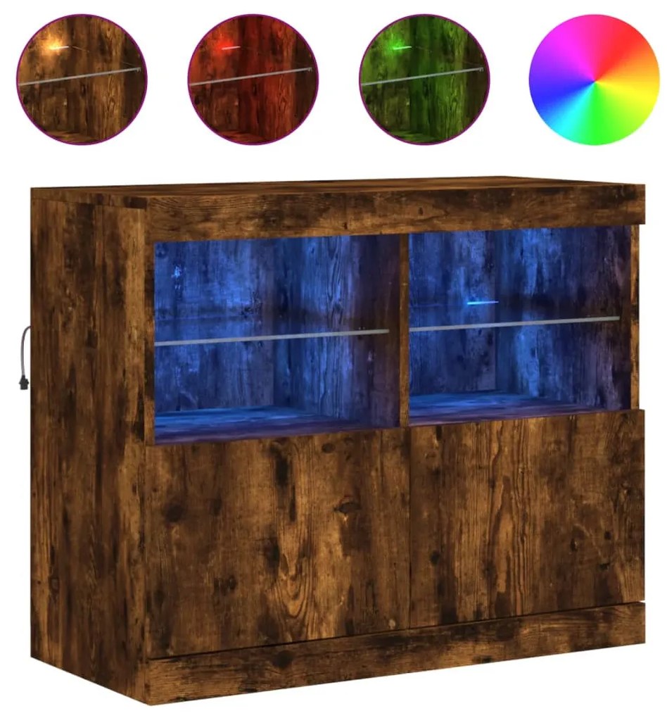 füstös tölgy színű tálalószekrény LED-ekkel 81 x 37 x 67 cm