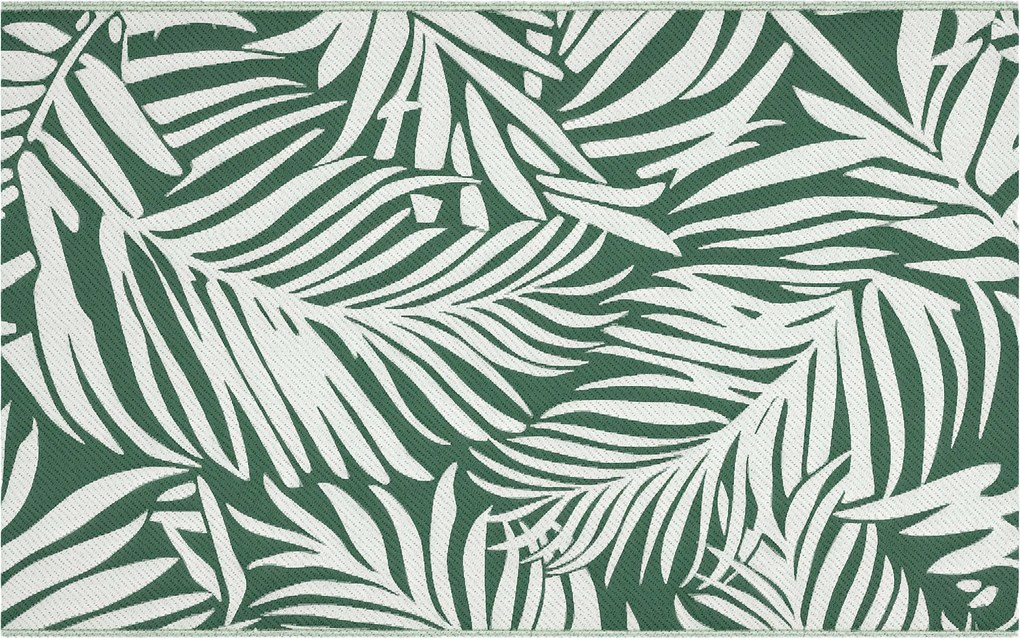 Outsunny Kültéri Szőnyeg 152x243 cm Rezgálható Levélmintás Teraszra, Erkélyre, Pavilonhoz, Kempingezéshez, Tengerpartra Sötét Zöld és Fehér | Aosom