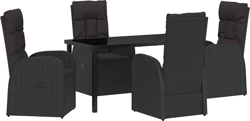 vidaXL Kert étkező szett párnával 5 pcs Fekete polirattan