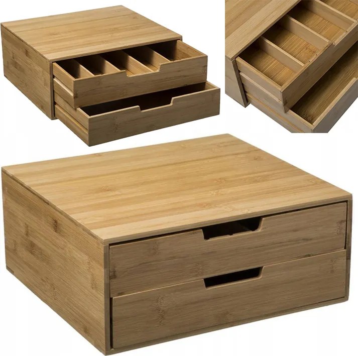 Konyhai Rendszerező Kávékapszula Polc 2 Fiókos Bambusz Tároló