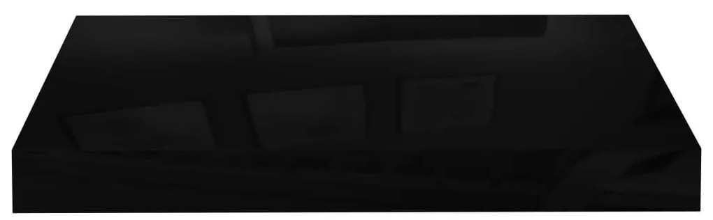 4 db magasfényű fekete MDF lebegő fali polc 40 x 23 x 3,8 cm
