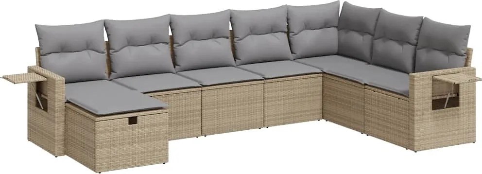 vidaXL 8 részes bézs polyrattan kerti ülőgarnitúra párnával