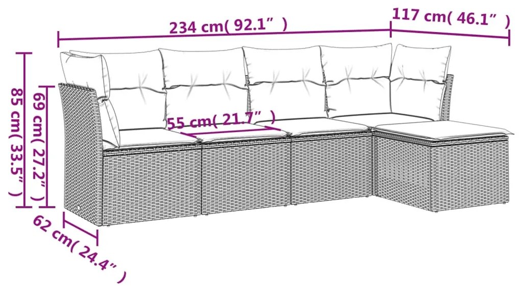 5 részes barna polyrattan kerti ülőgarnitúra párnával