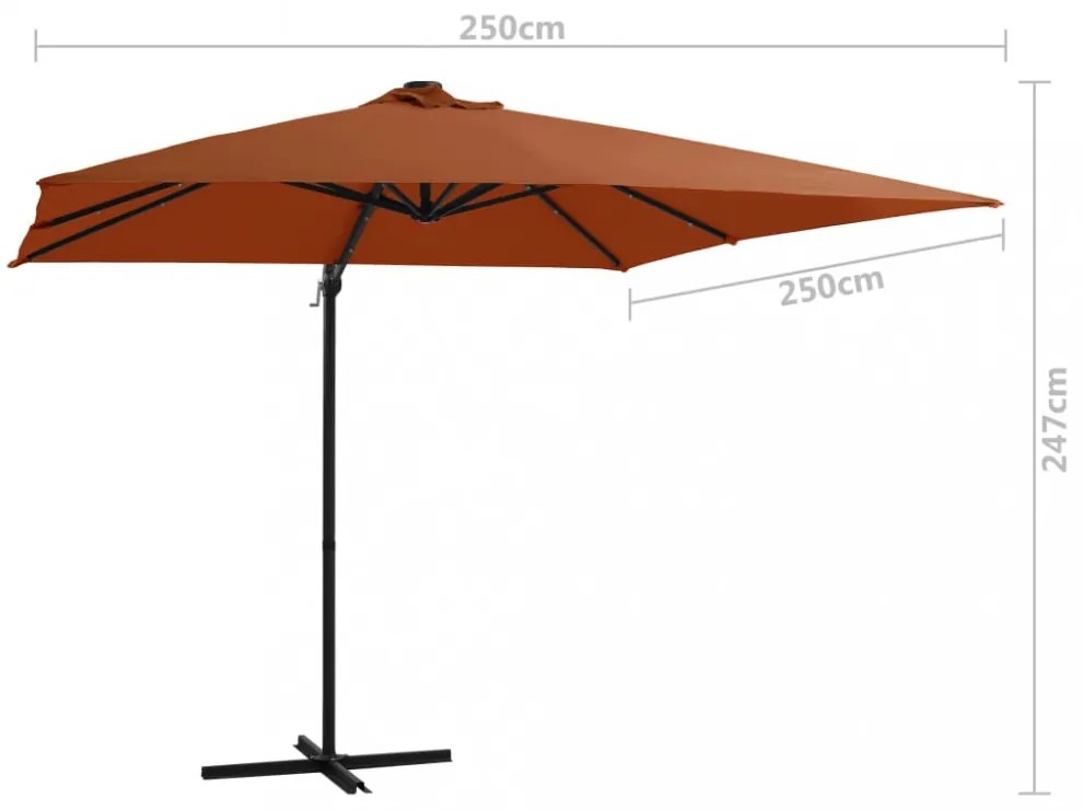 terrakotta konzolos napernyő LED-világítással 250 x 250 cm