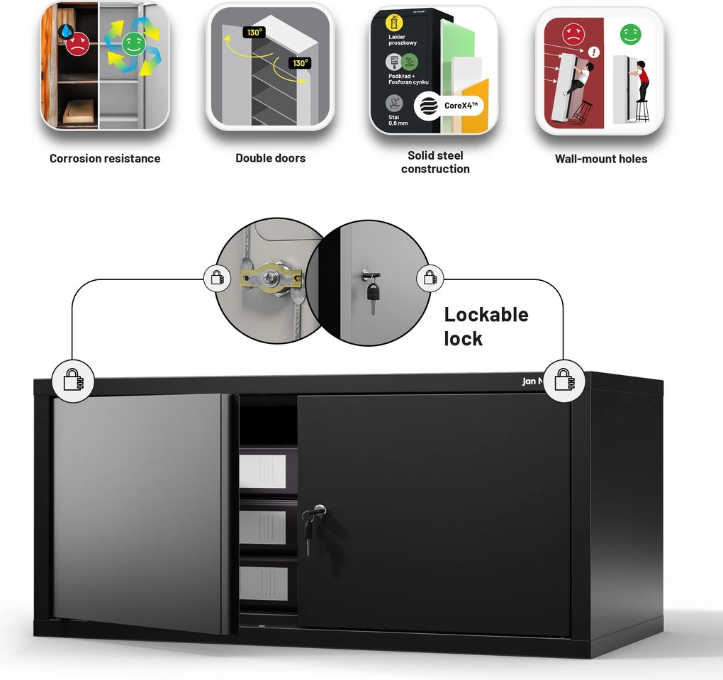 Felső szekrényelem EWA Compact öltözőszekrényhez – 800 x 380 x 400 mm, fekete