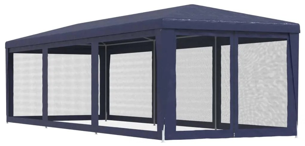 kék HDPE rendezvénysátor 8 hálós oldalfallal 3x9 m