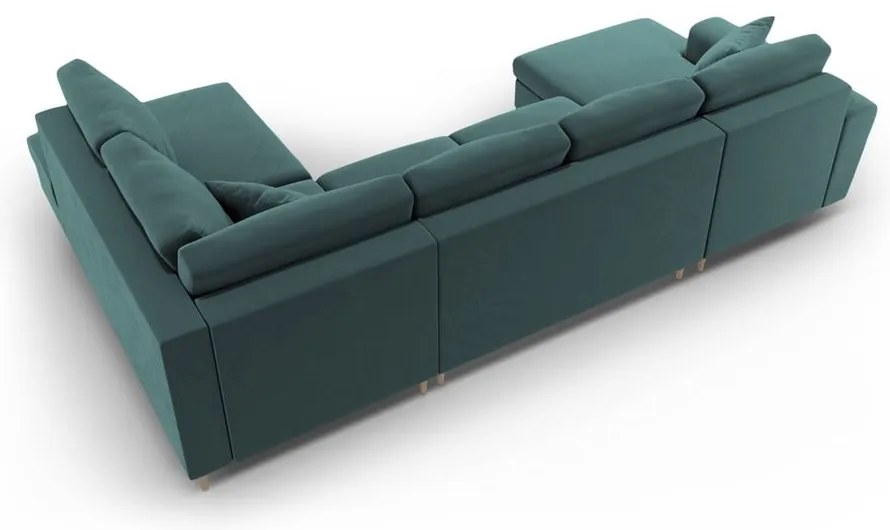Petróleum színű bársony kinyitható tárolóhelyes sarokkanapé (jobb oldali-U alakú) Kyoto – Cosmopolitan Design