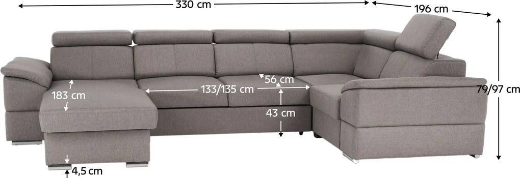 Ülőgarnitúra, szükésbarna Taupe, balos kivitel, SEGORIA ROH U