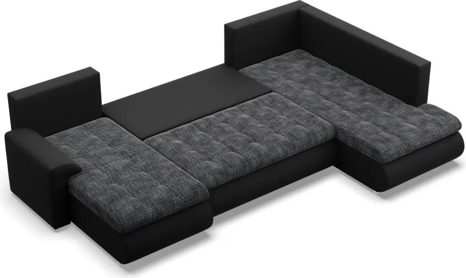 Tokio U sarokkanapé, 3 ágyneműtartóval, fonott + műbőr, jobboldali, szürke - fekete