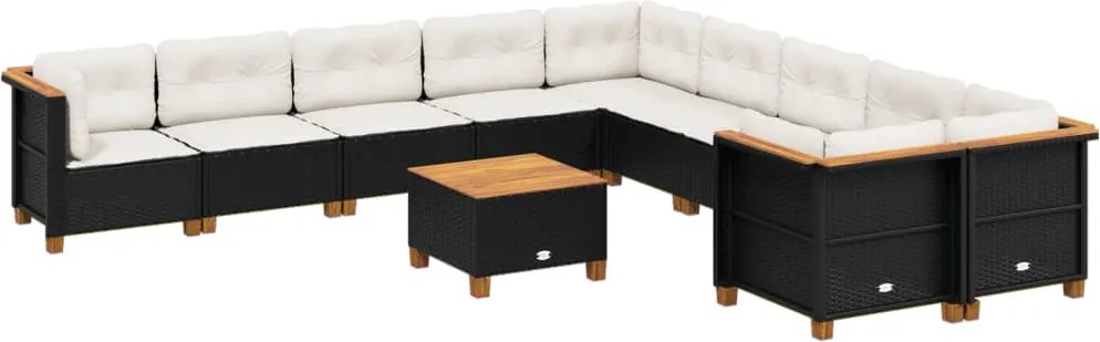 vidaXL 11 részes fekete polyrattan kerti ülőgarnitúra párnákkal