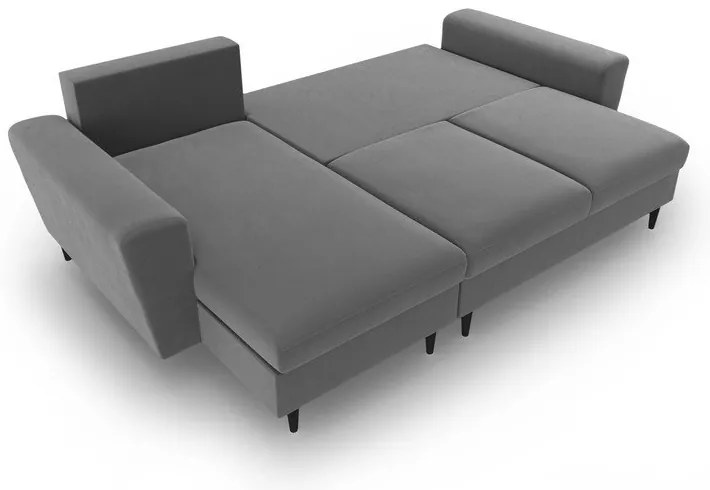 Világosszürke bársony kinyitható tárolóhelyes sarokkanapé Kyoto – Cosmopolitan Design