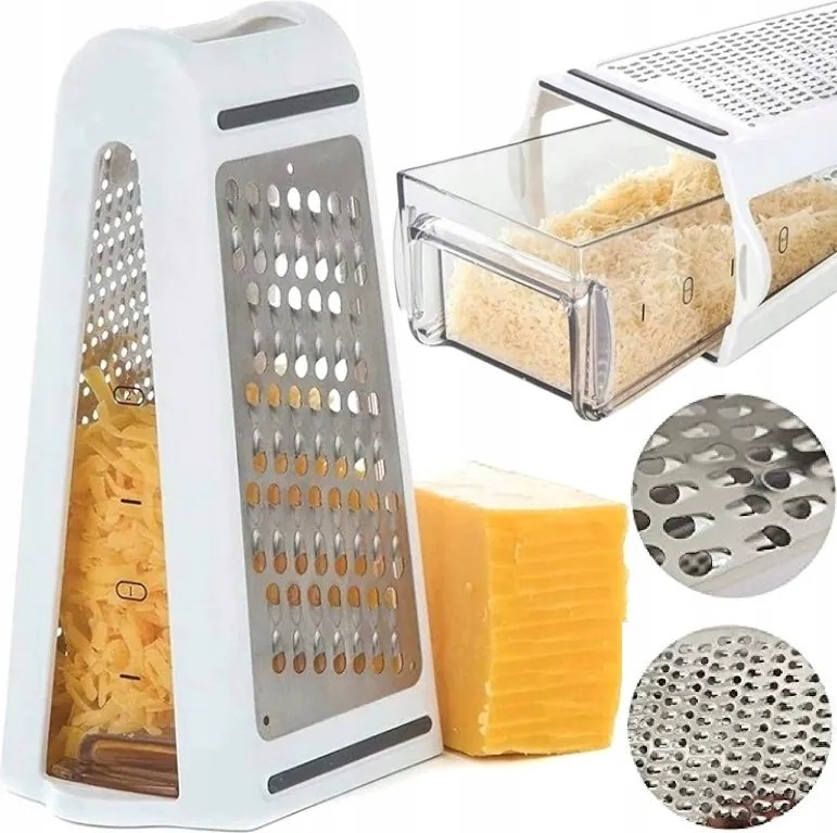 Nagy Acél Reszelő Konyhai Tartállyal Zöldség-gyümölcs Sajt Reszeléséhez