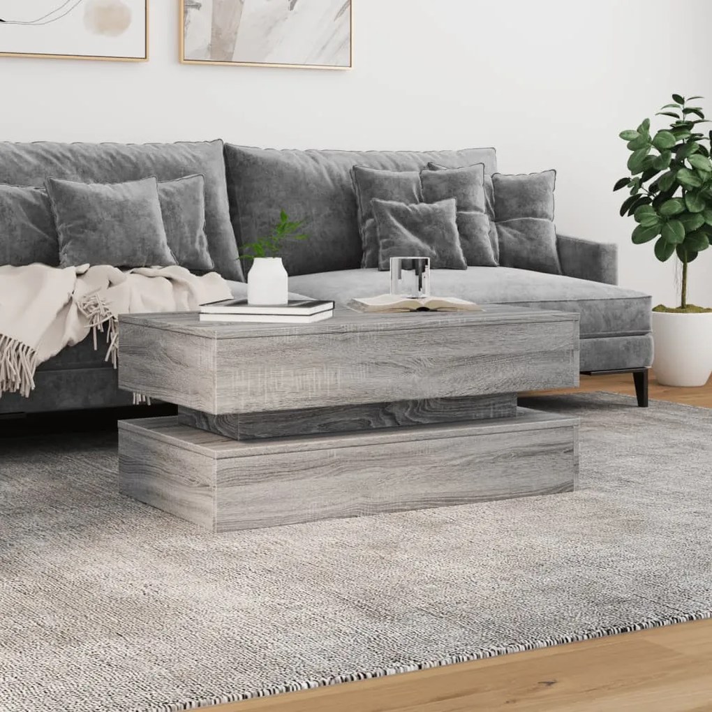 Szürke sonoma színű dohányzóasztal LED-lámpákkal 90x50x40 cm