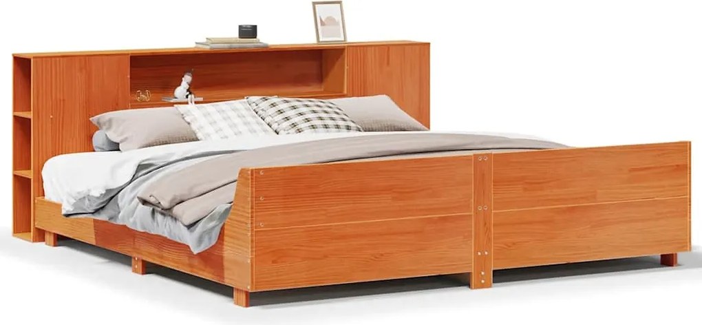 vidaXL viaszbarna tömör fenyőfa ágy matrac nélkül 200 x 200 cm