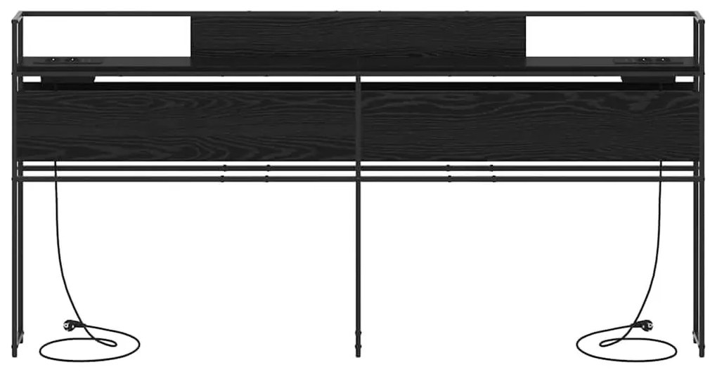 Tároló fejtámla polcokkal tárolóval Musta tammi 200 cm Faanyag