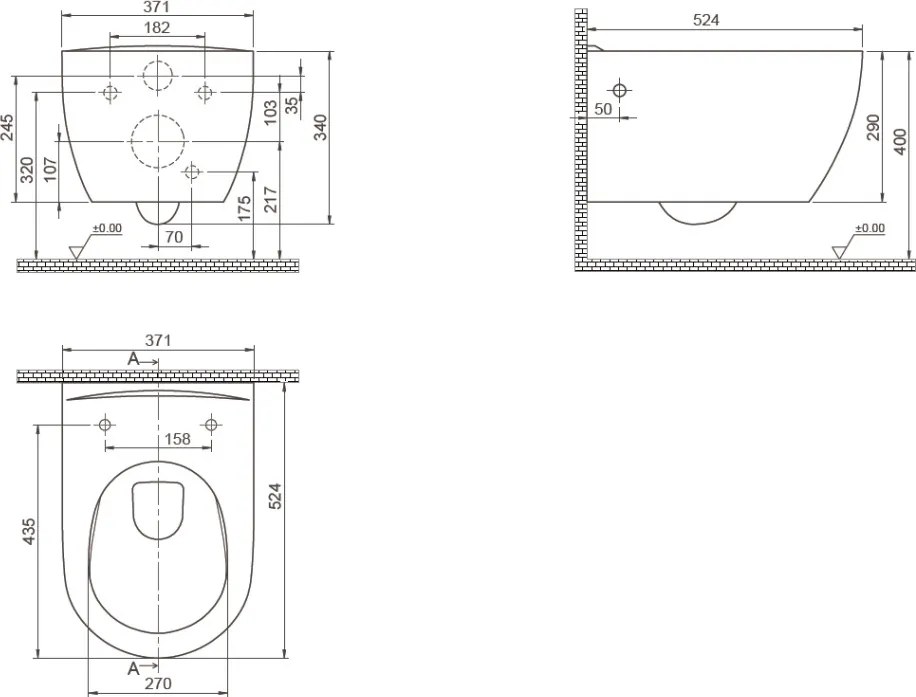CeraStyle CITY fali WC - MATT SZÜRKE - rimless - perem nélküli - rejtett szerelésű