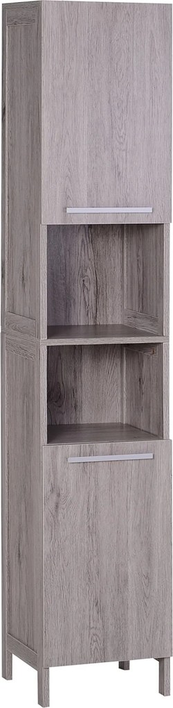 kleankin Magas Szekrény Kiegészítő Bútor fürdőszobához Nagy Tárolóhellyel, Nyitott és Zárt Területekkel 30x32x172,5 cm | Aosom