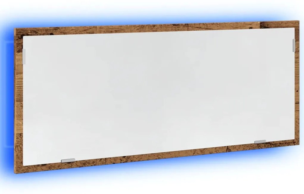 antik fa színű szerelt fa LED-es fürdőszobatükör 100x8,5x37 cm