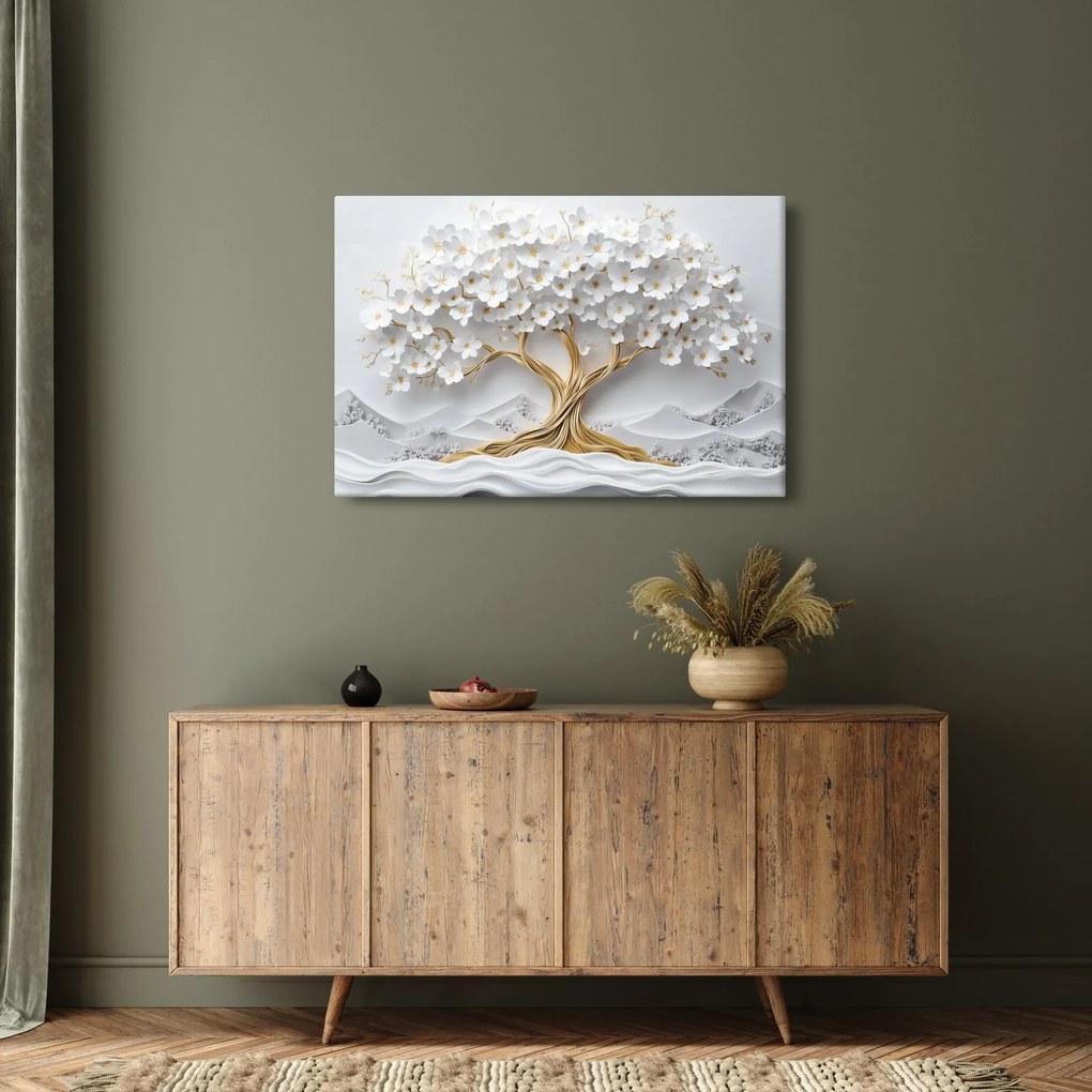 Kép – 3D elegáns életfa virágokkal (90x60 cm)