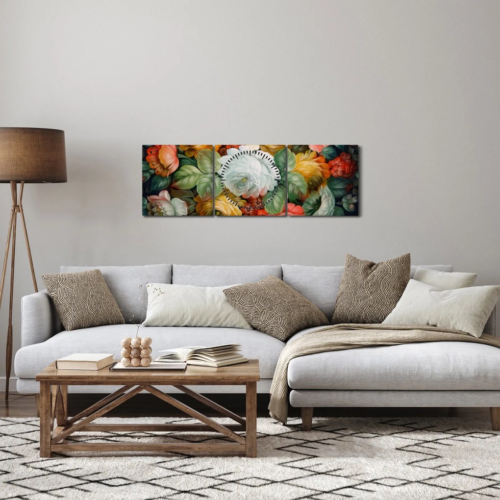 A festett virágcsokor képe (órával) (90x30 cm)