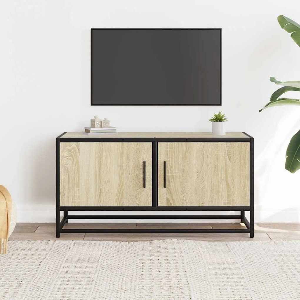 sonoma tölgyszínű szerelt fa és fém TV-szekrény 80x34,5x40 cm