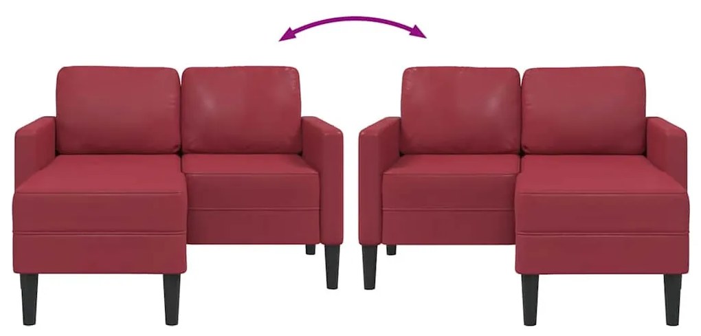 borvörös műbőr 2 üléses kanapé L-alakú kanapéval 125 cm