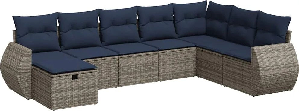 vidaXL 8 részes szürke polyrattan kerti ülőgarnitúra párnákkal