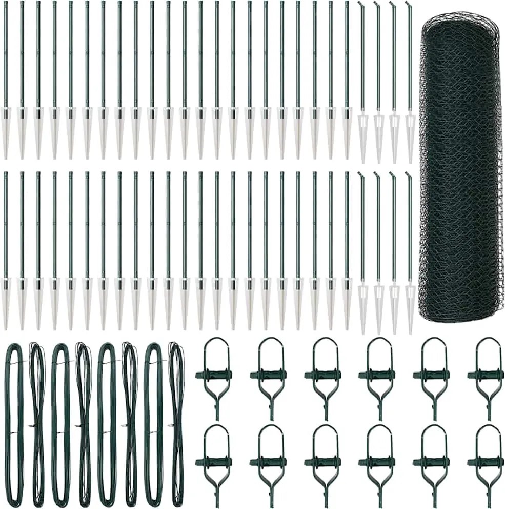 vidaXL Kerítésoszlop Zöld 100 x 0,4 m (13 mm háló) Acél és PVC