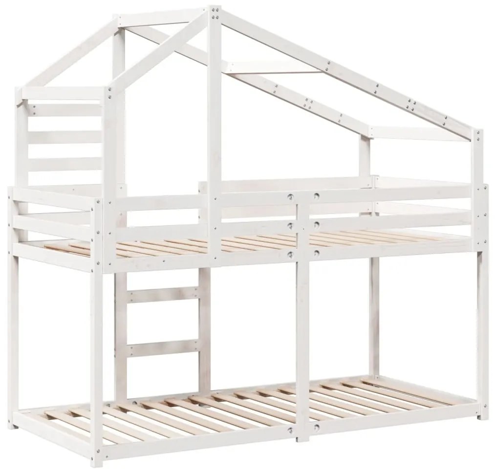 fehér tömör fenyőfa ágy emelettel és tetővel 80 x 200 cm