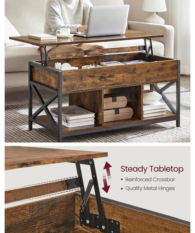 VASAGLE emelhető tetejű dohányzóasztal 50 × 100 × (49–62 cm), barna és fekete színben