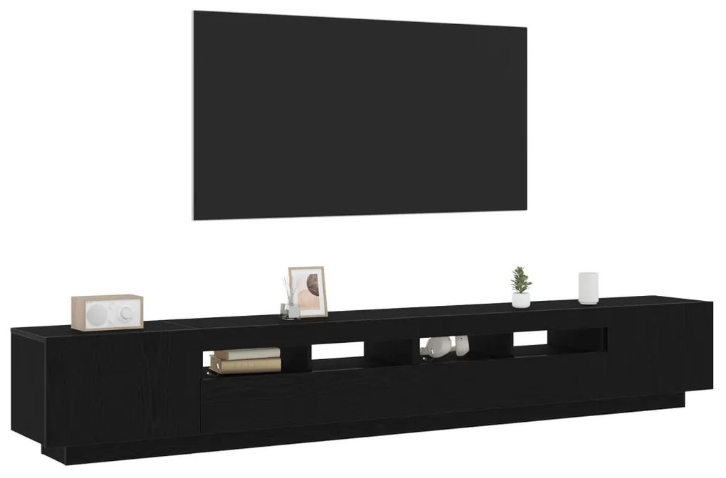 TV Szekrény LED Fénnyel Fekete Tölgy 260x35x40 cm Összeszerelve