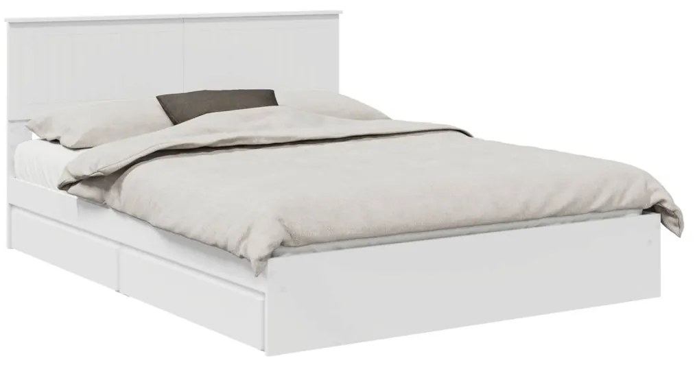 vidaXL Ágykeret fiókkal fejtámlával Fehér 150 x 200 cm Faanyag