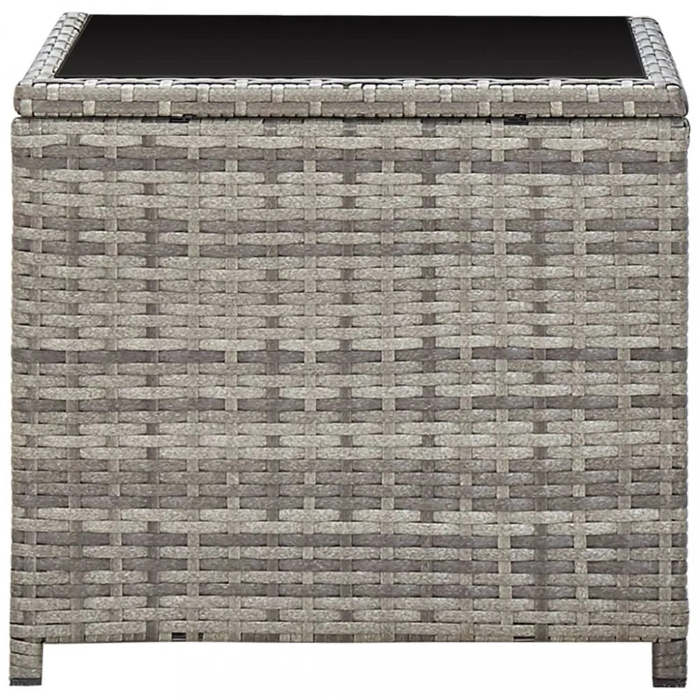 szürke polyrattan és üveg dohányzóasztal 45 x 45 x 40 cm