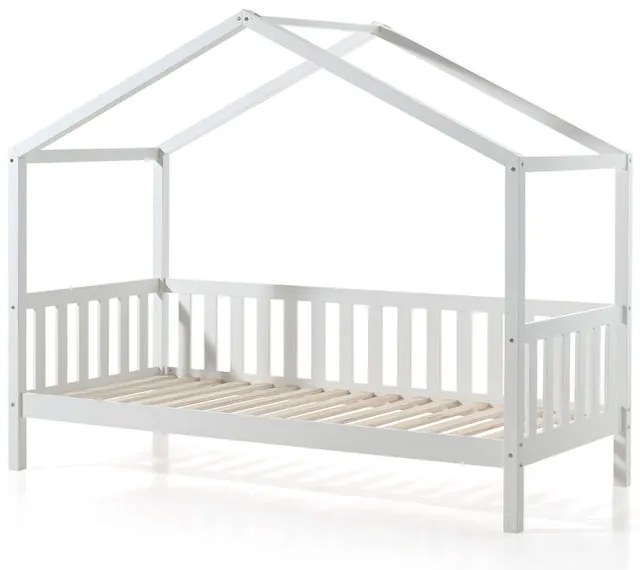 Fehér házikó alakú borovi fenyő gyerekágy kihúzható pótággyal, tárolóhellyel 90x200 cm DALLAS – Vipack