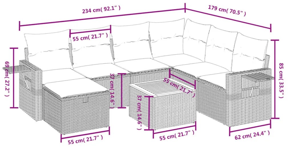 8 részes szürke polyrattan kerti ülőgarnitúra párnákkal